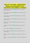 Btec Unit 3 Assessment - Applied Human &NewLine;Biology Exam UPDATED ACTUAL &NewLine;QUESTIONS AND CORRECT ANSWERS