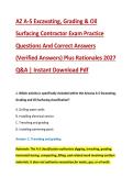 AZ A-5 Excavating&comma; Grading & Oil &NewLine;Surfacing Contractor Exam Practice &NewLine;Questions And Correct Answers &NewLine;&lpar;Verified Answers&rpar; Plus Rationales 2027 &NewLine;Q&A &vert; Instant Download Pdf
