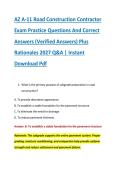 AZ A-11 Road Construction Contractor &NewLine;Exam Practice Questions And Correct &NewLine;Answers &lpar;Verified Answers&rpar; Plus &NewLine;Rationales 2027 Q&A &vert; Instant &NewLine;Download Pdf