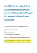 AZ A-17 Electric Generation Systems &NewLine;Contractor Exam Practice Questions &NewLine;And Correct Answers &lpar;Verified Answers&rpar; &NewLine;Plus Rationales 2027 Q&A &vert; Instant &NewLine;Download Pdf 