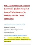 AZ B-1 General Commercial Contractor &NewLine;Exam Practice Questions And Correct &NewLine;Answers &lpar;Verified Answers&rpar; Plus &NewLine;Rationales 2027 Q&A &vert; Instant &NewLine;Download Pdf 