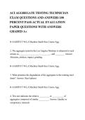 ACI AGGREGATE TESTING TECHNICIAN&NewLine;EXAM QUESTIONS AND ANSWERS 100&NewLine;PERCENT PASS ACTUAL EVALUATION&NewLine;PAPER QUESTIONS WITH ANSWERS&NewLine;GRADED A&plus;