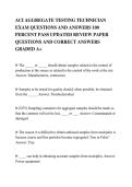 ACI AGGREGATE TESTING TECHNICIAN&NewLine;EXAM QUESTIONS AND ANSWERS 100&NewLine;PERCENT PASS UPDATED REVIEW PAPER&NewLine;QUESTIONS AND CORRECT ANSWERS&NewLine;GRADED A&plus;