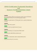 CPCO Certification Evaluation Questions&NewLine;and&NewLine;Answers Verified Solutions Latest&NewLine;Update