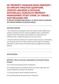DC PROPERTY MANAGER EXAM 2026&sol;2027 &vert; DC-SPECIFIC PRACTICE QUESTIONS&comma; VERIFIED ANSWERS & DETAILED RATIONALES &vert; DCRA&sol;DLCP PROPERTY MANAGEMENT STUDY GUIDE &vert; A&plus; GRADE &vert; JUST RELEASED PDF