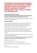 DC PROPERTY MANAGER EXAM 2026&sol;2027 &vert; VERIFIED PRACTICE QUESTIONS&comma; CORRECT ANSWERS & DETAILED RATIONALES &vert; DC-SPECIFIC LICENSING & PROPERTY MANAGEMENT STUDY GUIDE &vert; A&plus; GRADE &vert; JUST RELEASED PDF