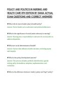 POLICY AND POLITICS IN NURSING AND&NewLine;HEALTH CARE 8TH EDITION BY DIANA ACTUAL&NewLine;EXAM QUESTIONS AND CORRECT ANSWERS
