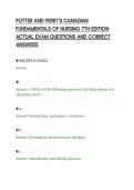 POTTER AND PERRY'S CANADIAN&NewLine;FUNDAMENTALS OF NURSING 7TH EDITION&NewLine;ACTUAL EXAM QUESTIONS AND CORRECT&NewLine;ANSWERS