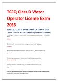 2026 TCEQ CLASS D WATER OPERATOR LICENSE EXAM &NewLine;LATEST QUESTIONS AND ANSWER &lpar;GUARANTEED PASS&rpar; 