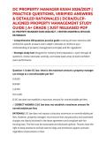 DC PROPERTY MANAGER EXAM 2026&sol;2027 &vert; PRACTICE QUESTIONS&comma; VERIFIED ANSWERS & DETAILED RATIONALES &vert; DCRA&sol;DLCP-ALIGNED PROPERTY MANAGEMENT STUDY GUIDE &vert; A&plus; GRADE &vert; JUST RELEASED PDF