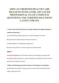 AHFI &lpar;ACCREDITED HEALTH CARE&NewLine;FRAUD INVESTIGATOR&rpar; ADVANCED&NewLine;PROFESSIONAL EXAM COMPLETE&NewLine;QUESTIONS AND VERIFIED SOLUTIONS&NewLine;LATEST UPDATE