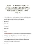 AHFI &lpar;ACCREDITED HEALTH CARE&NewLine;FRAUD INVESTIGATOR&rpar; PRACTICE&NewLine;EXAM COMPLETE QUESTIONS AND&NewLine;VERIFIED SOLUTIONS LATEST&NewLine;UPDATE
