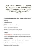 AHFI &lpar;ACCREDITED HEALTH CARE&NewLine;FRAUD INVESTIGATOR&rpar; EXAM PREP&NewLine;2026&sol;27 COMPLETE QUESTIONS AND&NewLine;VERIFIED SOLUTIONS LATEST&NewLine;UPDATE