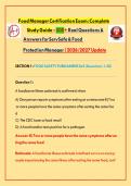 Food Manager Certification full Exam &vert; Complete Study Guide with Questions & Answers for ServSafe & Food Protection Manager &vert; 2026&sol;2027 Update&NewLine;