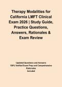 Therapy Modalities for California LMFT Clinical Exam 2026 &vert; Study Guide&comma; Practice Questions&comma; Answers&comma; Rationales & Exam Review&NewLine;&NewLine;