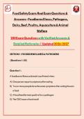 Food Safety Exam&colon; Real Exam Questions & Answers &ndash; Foodborne Illness&comma; Pathogens&comma; Dairy&comma; Beef&comma; Poultry&comma; Aquaculture & Animal Welfare &vert; Exam Questions with Verified Answers & Detailed Rationales &vert; Updated 2026&sol;2027