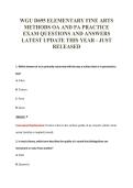 WGU D695 ELEMENTARY FINE ARTS&NewLine;METHODS OA AND PA PRACTICE&NewLine;EXAM QUESTIONS AND ANSWERS&NewLine;LATEST UPDATE THIS YEAR - JUST&NewLine;RELEASED