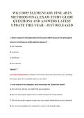 WGU D695 ELEMENTARY FINE ARTS&NewLine;METHODS FINAL EXAM STUDY GUIDE&NewLine;QUESTIONS AND ANSWERS LATEST&NewLine;UPDATE THIS YEAR - JUST RELEASED
