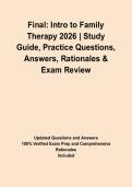 Final&colon; Intro to Family Therapy 2026 &vert; Study Guide&comma; Practice Questions&comma; Answers&comma; Rationales & Exam Review