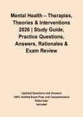 Mental Health &ndash; Therapies&comma; Theories & Interventions 2026 &vert; Study Guide&comma; Practice Questions&comma; Answers&comma; Rationales & Exam Review&NewLine;&NewLine;