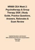 NR668 CEA Week 2&colon; Psychotherapy & Group Therapy 2026 &vert; Study Guide&comma; Practice Questions&comma; Answers&comma; Rationales & Exam Review