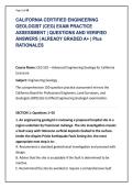 CALIFORNIA CERTIFIED ENGINEERING &NewLine;GEOLOGIST &lpar;CEG&rpar; EXAM PRACTICE &NewLine;ASSESSMENT &vert; QUESTIONS AND VERIFIED &NewLine;ANSWERS &vert; ALREADY GRADED A&plus; &vert; Plus &NewLine;RATIONALES