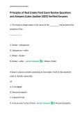 Principles of Real Estate Final Exam Review Questions  and Answers