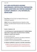 NYC AREA SUPERVISOR &lpar;HIGHWAY &NewLine;MAINTENANCE&rpar; CERTIFICATION PREPARATION &NewLine;EXAM &vert; QUESTIONS AND VERIFIED ANSWERS &vert; &NewLine;ALREADY GRADED A&plus; &vert; Plus RATIONALES &vert; &NewLine;BRAND NEW&excl;
