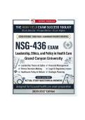 NSG-436 Leadership&comma; Ethics&comma; and Policy in Health Care &mdash; INSTANT PDF DOWNLOAD &mdash; Verified NSG-436 Exam &vert; Grand Canyon University &vert; Q & A &vert; 2026&sol;2027 Edition &lpar;PDF&rpar; resource featuring exam-focused questions&comma; NGN-style case studies&comma; and complete rationales&period; Co