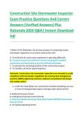 Construction Site Stormwater Inspector &NewLine;Exam Practice Questions And Correct &NewLine;Answers &lpar;Verified Answers&rpar; Plus &NewLine;Rationale 2026 Q&A&vert; Instant Download &NewLine;Pdf 