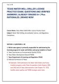 TEXAS WATER WELL DRILLER LICENSE &NewLine;PRACTICE EXAM &vert; QUESTIONS AND VERIFIED &NewLine;ANSWERS &vert; ALREADY GRADED A&plus; &vert; Plus&NewLine;RATIONALES &vert; BRAND NEW&excl;