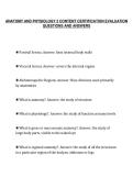 ANATOMY AND PHYSIOLOGY 2 CONTENT CERTIFICATION EVALUATION&NewLine;QUESTIONS AND ANSWERS