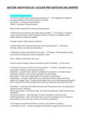 ANATOMY AND PHYSIOLOGY 102 EXAM PREP QUESTIONS AND ANSWERS