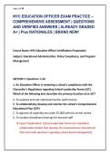 NYC EDUCATION OFFICER EXAM PRACTICE &ndash;&NewLine;COMPREHENSIVE ASSESSMENT &vert; QUESTIONS &NewLine;AND VERIFIED ANSWERS &vert; ALREADY GRADED &NewLine;A&plus; &vert; Plus RATIONALES &vert; BRAND NEW&excl;