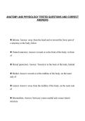 ANATOMY AND PHYSIOLOGY TESTED QUESTIONS AND CORRECT&NewLine;ANSWERS