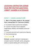 LOUISIANA CONTRACTOR LICENSE &NewLine;EXAM PREP PRACTICE QUESTIONS&comma; &NewLine;CORRECT ANSWERS & RATIONALES 