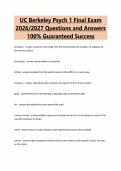 UC Berkeley Psych 1 Final Exam&NewLine;2026&sol;2027 Questions and Answers&NewLine;100&percnt; Guaranteed Success&NewLine;