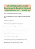 PACKAGE DEAL FOR UC BERKELEY PSYCH 1 EXAM EXAM QUESTIONS WITH 100&percnt; CORRECT ANSWERS&vert; VERIFIED AND UPDATED 2026 &vert; GUARANTEED PASS  