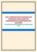 UNIT 1 INTRODUCTION TO ANATOMY AND PHYSIOLOGY STUDY GUIDE FOR COMPREHENSIVE COURSE REVIEW AND EXAM PREP