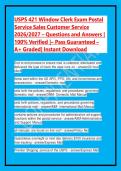 USPS 421 Window Clerk Exam Postal Service Sales Customer Service 2026&sol;2027 &ndash; Questions and Answers &vert; 100&percnt; Verified &vert;&ndash; Pass Guaranteed &ndash; A&plus; Graded&vert; Instant Download