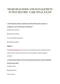 NR 605 DIAGNOSIS AND MANAGEMENT&NewLine;IN PSYCHIATRIC CARE FINAL EXAM