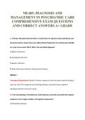 NR 605&colon; DIAGNOSIS AND&NewLine;MANAGEMENT IN PSYCHIATRIC CARE&NewLine;COMPREHENSIVE EXAM QUESTIONS&NewLine;AND CORRECT ANSWERS A&plus; GRADE