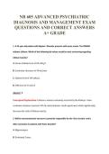 NR 605 ADVANCED PSYCHIATRIC&NewLine;DIAGNOSIS AND MANAGEMENT EXAM&NewLine;QUESTIONS AND CORRECT ANSWERS&NewLine;A&plus; GRADE