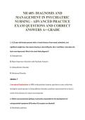 NR 605&colon; DIAGNOSIS AND&NewLine;MANAGEMENT IN PSYCHIATRIC&NewLine;NURSING - ADVANCED PRACTICE&NewLine;EXAM QUESTIONS AND CORRECT&NewLine;ANSWERS A&plus; GRADE