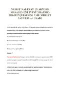NR 605 FINAL EXAM &lpar;DIAGNOSIS&NewLine;MANAGEMENT IN PSYCHIATRIC&rpar;&NewLine;2026&sol;2027 QUESTIONS AND CORRECT&NewLine;ANSWERS A&plus; GRADE