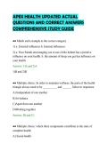 APEX HEALTH UPDATED ACTUAL&NewLine;QUESTIONS AND CORRECT ANSWERS&NewLine;COMPREHENSIVE STUDY GUIDE&NewLine;