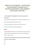 SMQT EXAM VERSION 1&colon; SOFTWARE&NewLine;MANAGEMENT AND QUALITY&NewLine;TESTING QUESTIONS AND CORRECT&NewLine;DETAILED ANSWERS