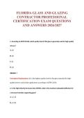 FLORIDA GLASS AND GLAZING&NewLine;CONTRACTOR PROFESSIONAL&NewLine;CERTIFICATION EXAM QUESTIONS&NewLine;AND ANSWERS 2026&sol;2027