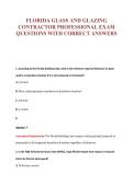 FLORIDA GLASS AND GLAZING&NewLine;CONTRACTOR PROFESSIONAL EXAM&NewLine;QUESTIONS WITH CORRECT ANSWERS