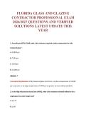 FLORIDA GLASS AND GLAZING&NewLine;CONTRACTOR PROFESSIONAL EXAM&NewLine;2026&sol;2027 QUESTIONS AND VERIFIED&NewLine;SOLUTIONS LATEST UPDATE THIS&NewLine;YEAR